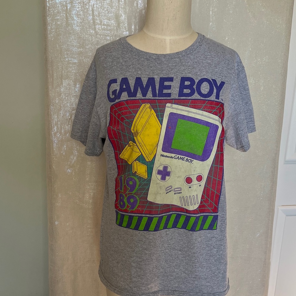 Nintendo Grey Tee with Purple, Green & Yellow Game Boy Graphic